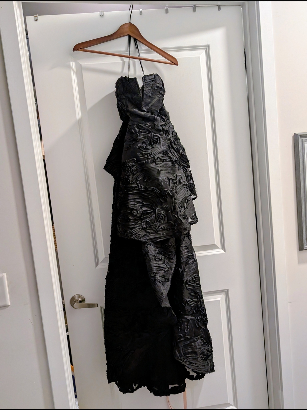 Lulu's Black Strapless Rosette-Textured High-Low Gown
